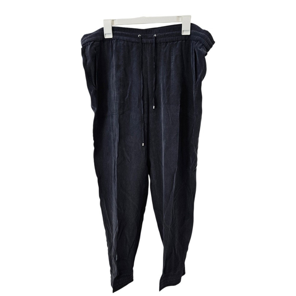 Theory 100% Silk Cortlandt R Drawstring Cropped Leg Pants Women's Size 12 Blue
